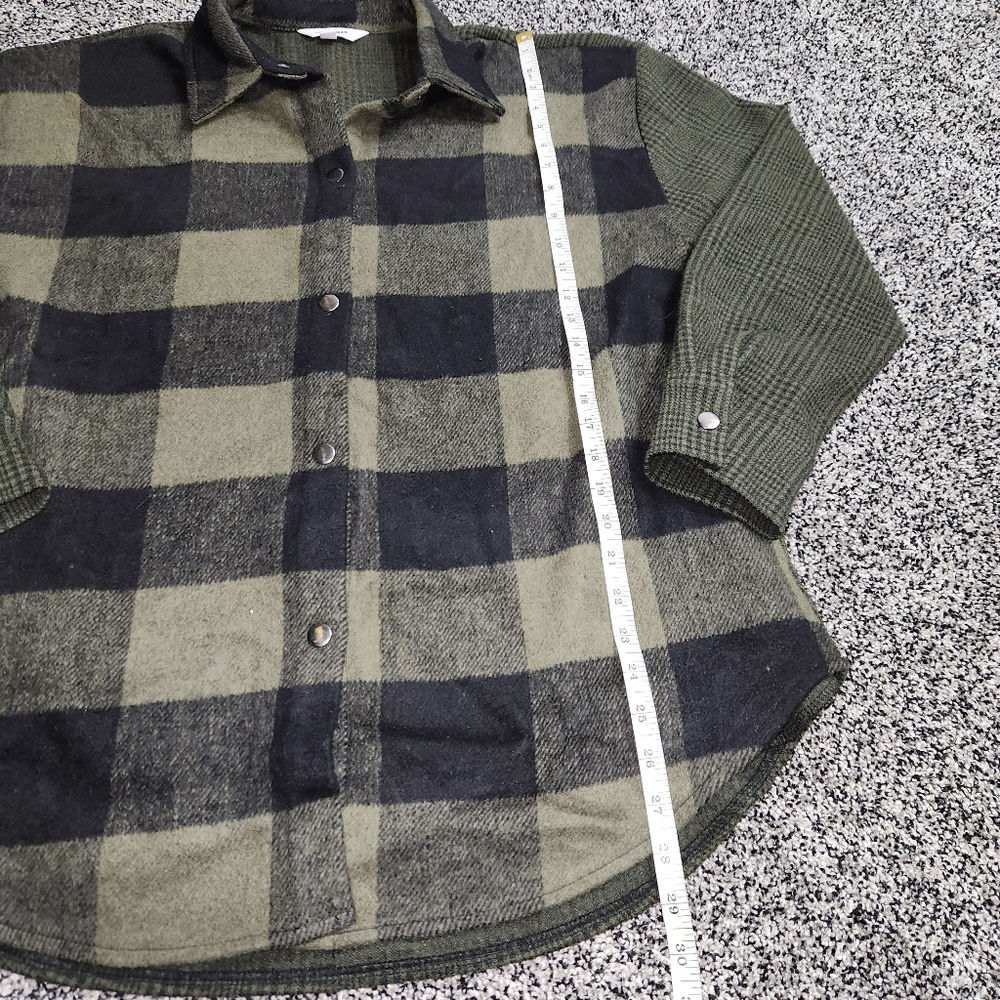 Seve Madden Sophia Shacket /Jacket, pockets Green/ Sage/ Black Plaid Women' Sz L - Picture 4 of 8